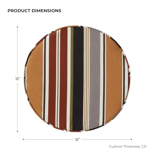 Greendale Home Fashions Set of 2 Outdoor 18 inch Round Patio Dining Chair Pads – Comfortable Fiber-Filled Seat Cushions with Ties, Reversible Polyester Fabric, Brick Stripe - color: Brick Stripe