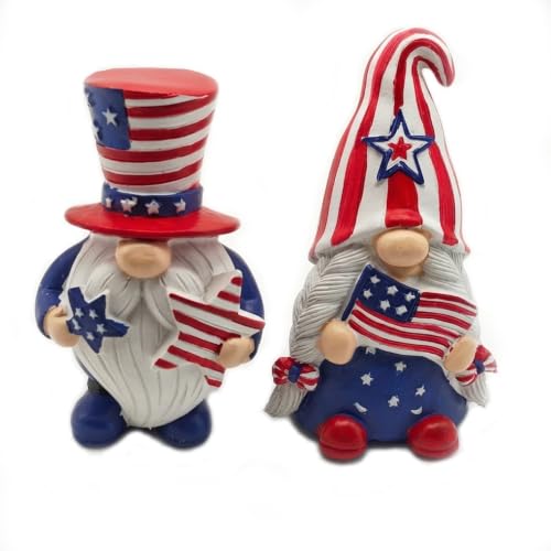 Cute 2 PCS Gnomes Statues Decor, Resin Figurines and Sculpture Décor, for Indoor Outdoor Yard Lawn Garden Home Patio Farmhouse Kitchen Table Decoration(National Flag) - style: National Flag-decorated