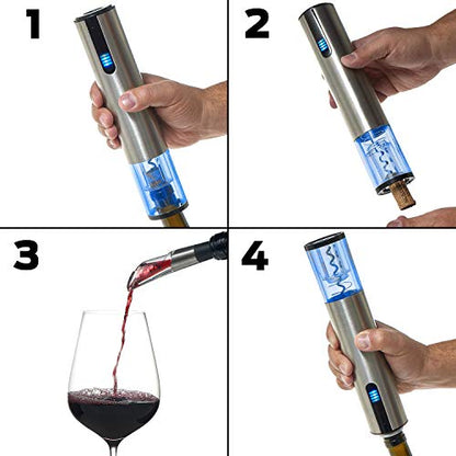Wine Enthusiast 2-in-1 Electric Blue Automatic Wine Bottle Opener and Preserver Set – Fully Electric Corkscrew with Charging Station – Seal Bottle with Vacuum Stopper (7 Piece Set) - color: Silver