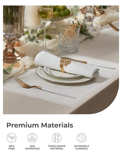 Leetaltree Woven Vinyl Placemats Set of 24, White Sequin | Waterproof & Washable Dining Table Mats for Wedding, Anniversary, Daily Use, Hand-Cut, Easy to Clean - color: 00- White Sequin, size: Set of 24