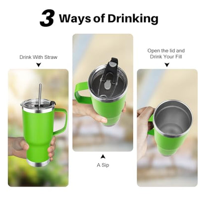 20 oz Tumbler with Handle, Stainless Steel Insulated Tumbler with Lid and Straw, Double Wall Vacuum Coffee Mug Tumbler, Insulated Coffee Thermal Cup for Cold and Hot (Bright Green, 20, ounces) - color: Bright Green, size: 20 Ounces