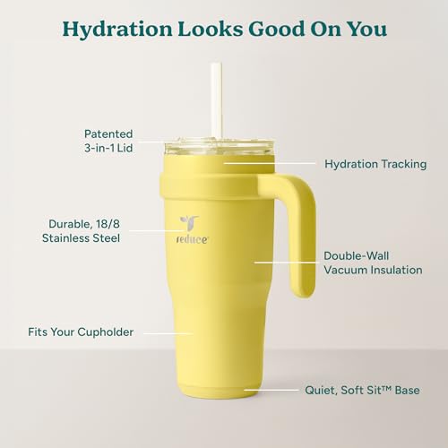 Reduce 24 oz Stainless Steel Tumbler with Handle - Dual-Wall Vacuum Insulated Travel Mug, Sweat-Proof Lid & Reusable Straw - Keeps Drinks Cold for 24 Hrs, Fits Cupholders, Dishwasher Safe -Pina Colada - color: Pina Colada, size: 24 Ounces