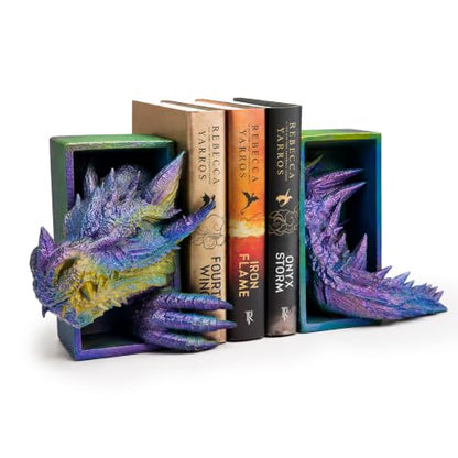Dragon Bookends Ornaments, Gothic Fantasy Bookends, Book Lovers Unique Resin Shelf Holder Set, Functional Resin Animal Statue Sculpture Book Holder for Home Office Bookshelf（Purple） - color: C