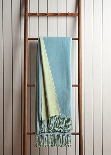 EP Mode Reversible Fringed Mulberry Silk Throw Blanket for Sofa (Crystal Blue/Lime) - color: Crystal Blue/ Lime