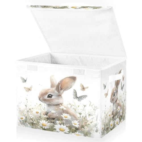 senya Easter Baskets Collapsible Storage Bins with Lids, Bunny Butterfly Flower B Storage Boxes Clothes Baskets for Organizing - color: Easter 4