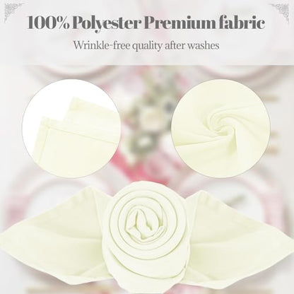 PLOYMONO Ivory Cloth Napkins - 8 Pack 17" x 17" Washable Polyester Napkins | Heavy Duty 180 GSM Cloth Napkins with Hemmed Edges - Great for Restaurants, Weddings, Parties, Banquets Dinner - color: Ivory