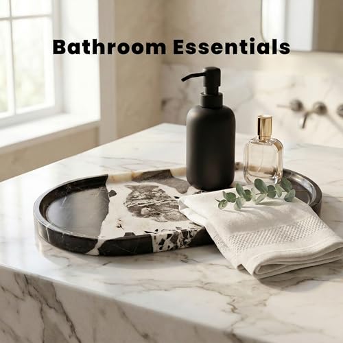 11.8 x 5.9 Inch Black White Veined Oval Marble Tray | Natural Stone Bathroom Vanity Organizer, Catchall Tray, For Perfume, Jewelry, Candles
