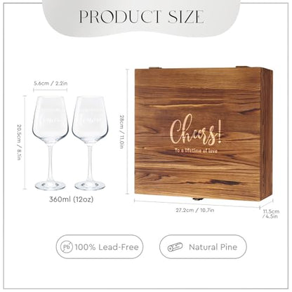 AW BRIDAL Engagement Gifts for Couples Fiance and Fiancee Wine Glasses Set | Engaged Wine Glasses with Wine Stopper & Wood Keepsake Box, 2026 Wedding Gifts for Newlyweds, Bride to Be Gifts for Women - style: Fiance/Fiancee