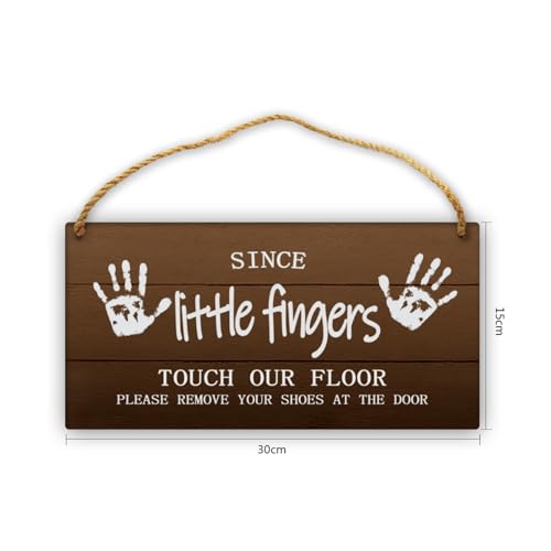 Please Remove Your Shoes Sign - 12x12in No Shoes Wall Hanging Wreath Grey for House Entryway Porch - color: Grey-Since Little Fingers