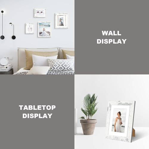 iRahmen 7x10 Picture Frame with Mat 5.5x8.5 - High Definition Real Glass Wooden Photo Frames for Tabletop Display and Wall Mounting (Distressed White, Set of 4) - color: Distressed White, size: 7X10