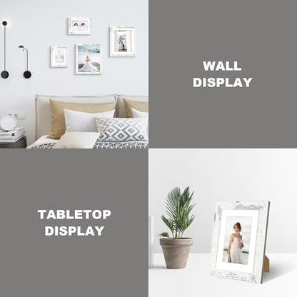iRahmen 10x12 Picture Frame with Mat 8x10 - High Definition Real Glass Wooden Photo Frames for Tabletop Display and Wall Mounting (Distressed White, Set of 4) - color: Distressed White, size: 10X12