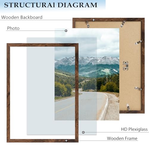 11x16 Picture Frame Deep Brown for Wall Hanging, Wood 11 x 16 Frame Photo Frame for Wall Horizontally or Vertically, Deep Brown, 3 Pack - size: 11x16 inch