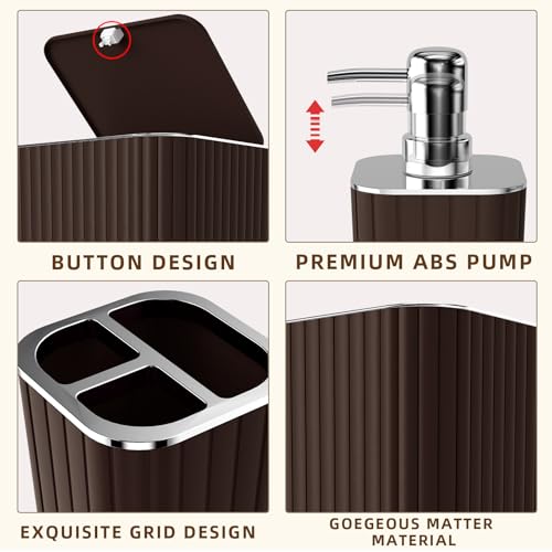 XLHOMO 26PC Bathroom Accessories Set - Gorgeous Brown Bathroom Set, Bathroom Accessory Set, Shower Curtain Set with Bathtub Mats for Shower Tub, Trash Can & Soap Dispenser - size: Bath Set+Bathtub Mat+Shower Curtain&Rugs, style: Brown&Silver