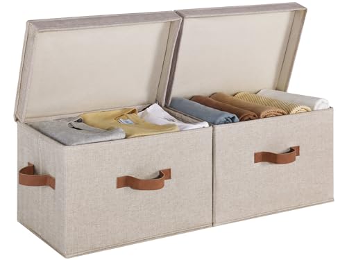 StorageWorks Fabric Storage Bins with Lids, Closet Storage Bins | Flip-Top Lid, 3 Handles, Collapsible, Stackable, for Clothes Blankets, Multi-Purpose, Large, Brown and Beige, 2-Pack - color: Brown and Beige, size: Large