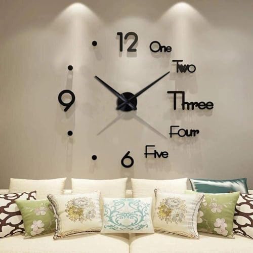 DIY 3D Wall Clock Large Frameless Watch Mirror Surface Wall Art Clock for Living Room Bedroom Office Hotel Wall Decoration (DIYL100-Black) - color: Diyl100-black