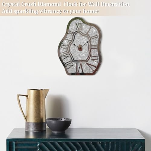 Modern Wall Clock for Living Room Decor Silver Crystal Crush Diamond Mirrored Clocks Irregular Mirror Clock Unique Wall Decorative for Bedroom Kitchen Dining Room - style: Cloud