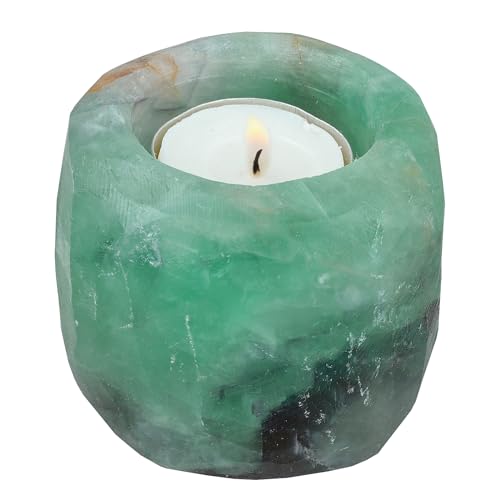 Natural Fluorite Crystal Tea Light Candle Holder | Stone Candle Holders for Table Centerpiece, for Air Plant Holder, Home Decor - color: Green & Purple