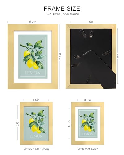 Hongkee 5x7 Picture Frame (4 Pack, Gold) Made of Real Glass and Wooden Frame - Display Pictures 4x6 with Mat or 5x7 Without Mat, 5 by 7 Photo Frames TableTop Display and Wall Mounting - color: Gold, size: 5x7 in