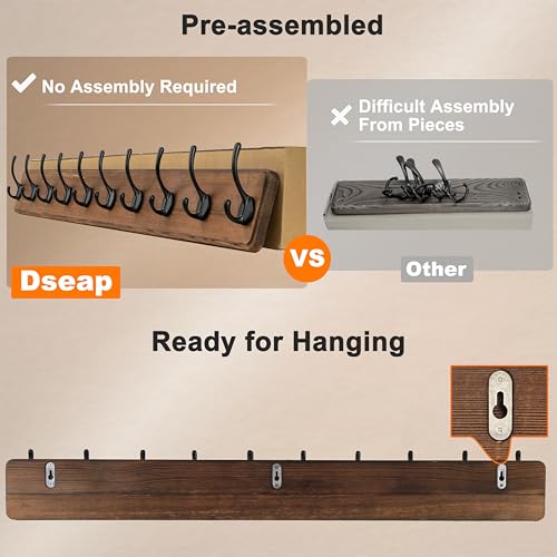 Coat Rack Wall: 38-1/4" Long, Patented, Heavy-Duty, 10-Double-Hooks Wooden Wall Mounted Coat Rack Coat Hanger Hook Rail for Winter Coats Hat Jacket Clothing, Light Brown - color: Light Brown & Black, size: L=38.3"(1pcs)
