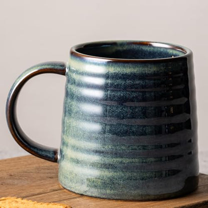 15.5oz Large Heavyweight Ceramic Mug, Reactive (Dark Green) | 15.5oz Medium-Large, Heavy Weighted Stoneware, Reactive Transmutation Glaze, Microwave & Dishwasher Safe, Gift Box - color: Dark Green