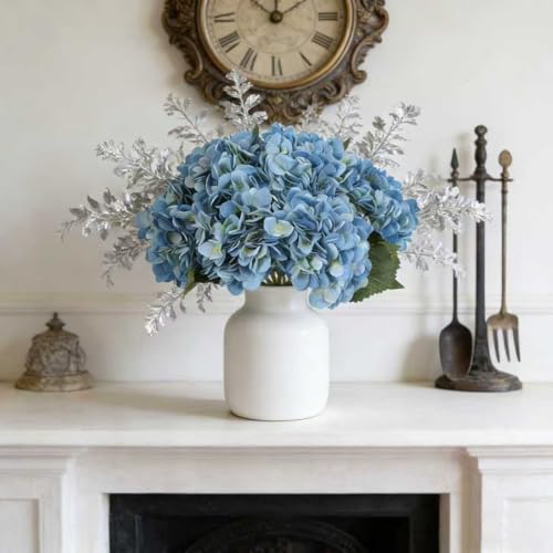 Kimura's Cabin 6pcs Hydrangea Artificial Flowers Silk Faux Hydrangeas,Blue | Hydrangea with Stems Fake Flower,Wedding Bouquets Arrangement,Home Table Centerpieces,Baby Shower Party Decor Vase Filler - color: Lake Blue
