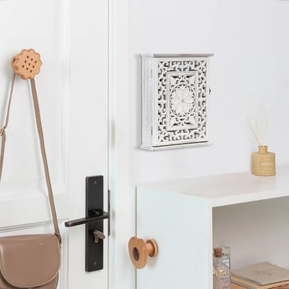 Wooden Key Holder for Wall, Key Box Key Cabinet, Key Hooks Wall | Mounted Key Hangers Rustic Decorative Key Rack with 6 Key Hooks for Home Office Entryway Hallway Bedroom Living Room