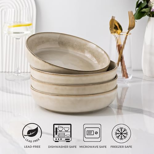 GBhome 8.75'' Large Ceramic Pasta Bowls, 38oz Stoneware Pasta Serving Bowls Set of 4 for Kitchen, Wide Bowls for Fruit,Pasta,Salad,Oatmeal,Meal, Microwave Safe, Reactive Glaze-Cappuccino - color: Cappuccino