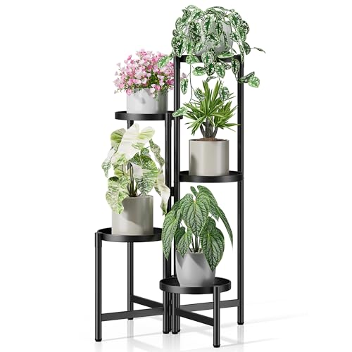 Stand Plants, 5 Tier Large Plant Stand Indoor, 7.9 Inch Wide Tall Corner Metal Plant Stands Outdoor for Multiple Plants, Foldable Tiered Flower Display Holder Rack Shelf for Patio Porch Balcony - color: BlackDisk, size: 5-tiers