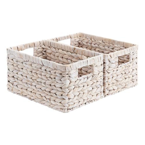 StorageWorks Wicker Storage Baskets for Shelves,White Wicker Baskets,2-Pack | Water Hyacinth Pantry Baskets, Wicker Storage Baskets for Organizing, Pantry Organizers and Storage,White Baskets for Storage - color: White (Water Hyacinth), size: 2x 13"L x 8¼