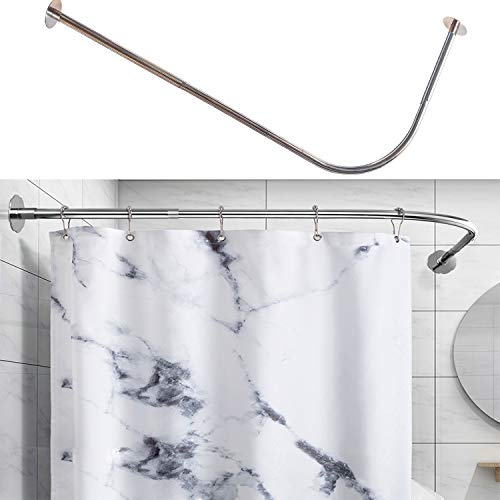 Corner Shower Curtain Rod Adjustable Stainless Steel L Shaped Rack Drill Free Install for Bathroom, Bathtub, Clothing Store (27.55"-39.37" x 47.24"- 65") - color: Silver, 27.55"-39.37" x 47.24"- 65"