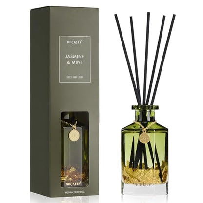 Reed Diffuser Set,Jasmine Mint Luxury Scented Diffuser with Sticks Long Lasting Home Fragrance for Bathroom Shelf Decor 6.09 fl oz (180ml)