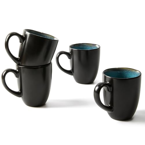 Pokini Coffee Mug 15 oz, Ceramic Coffee Mugs Set of 4, Reactive Glaze Mug for Latte/Tea/Cappuccino/Milk, Irregular Large Mug Set for Men, Women, Dad, Mom, Dishwasher & Microwave Safe, Green Black - color: Irregular - Green Black, size: 4 Count (Pack of 1)