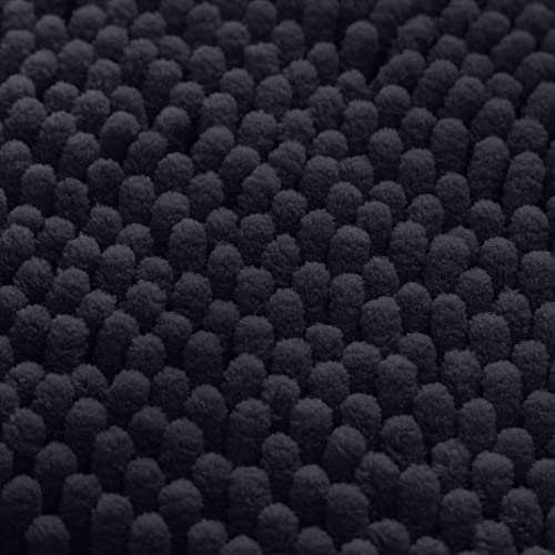 HOMEIDEAS 3 Pieces Bathroom Rugs, Ultra Soft Non Slip Absorbent Chenille Toilet Bath Mat Set (Black) - color: Black-black, size: 17"x24"+20"x32"+U Shape 20"x24"