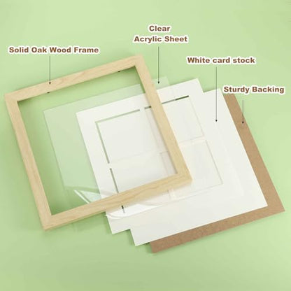 MECCANIXITY 11x11 Collage Picture Frame, Displays 4Pcs 3.5x3.5 Pictures with Mat, Solid Oak Wood Clear Acrylic Sheet Wall Mounting and Tabletop Display, Natural Wood, 1Pcs - color: Natural Wood