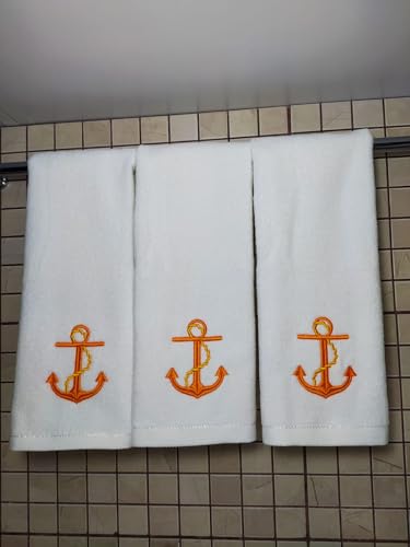Generic Embroidered Terry Velour Fingertip Towel Set - Quick-Drying, Highly Absorbent, Ultra-Soft, 11 x 18 inches, 3-Pack for Kitchen and Bathroom, Ideal for Gifts and Travel (3, Sea), Small - color: Sea