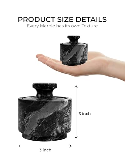Marble Salt Cellar With Lid - Stone Salt Container And Stone Salt Holder, Spice Jars for Counter, Candy Jar & Spice Jar, Black - color: Marble Candy Jar - Black