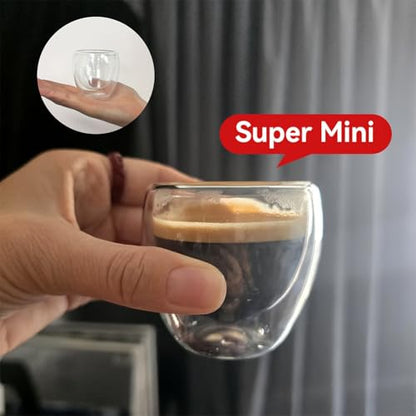 Double Walled Espresso Cups Set of 6, 2.7oz Insulated Clear Glass Coffee Mugs, Espresso Shot Glasses Cups for for Coffee Cappuccino Latte Tea, Gift for Chrismas, Brithday