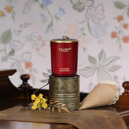Jar Candles for Home Scented - Aromatherapy Candles Gifts for Women & Men - Natural Soy Candle - 8.4oz Traditional Style - Leather & Saffron - color: Leather & Saffron