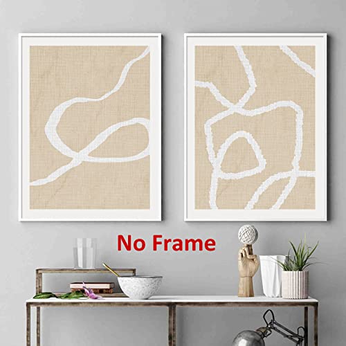 White and Beige Abstract Wall Art Boho Line Poster Beige Abstract Painting Abstract Shapes Canvas Geometric Minimalist Art Prints Modern Line Wall Art for Living Room Bedroom 16x24inchx2 Frameless - color: White and Beige Abstract Wall Art