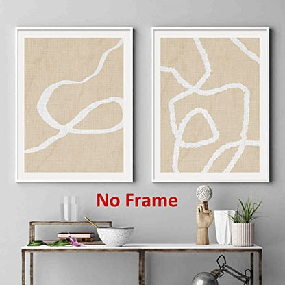 White and Beige Abstract Wall Art Boho Line Poster Beige Abstract Painting Abstract Shapes Canvas Geometric Minimalist Art Prints Modern Line Wall Art for Living Room Bedroom 16x24inchx2 Frameless - color: White and Beige Abstract Wall Art
