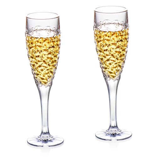 KAMMAK Champagne Flutes, Crystal Glass,180ML Champagne Glasses, Set of 2 | Clear Champagne Flutes with Long Stem and Thin Rim for Wine, Weddings, Anniversaries, Parties and Gifts, 616N - style: 180ML Nicole