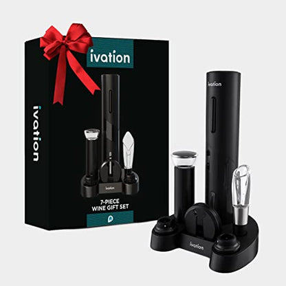 Ivation 7-Piece Wine Gift Set, Electric Opener, Aerator Pourer, Pump, Stand | Ideal for dinner parties, tastings, and everyday entertaining at home; keeps every accessory in one place.