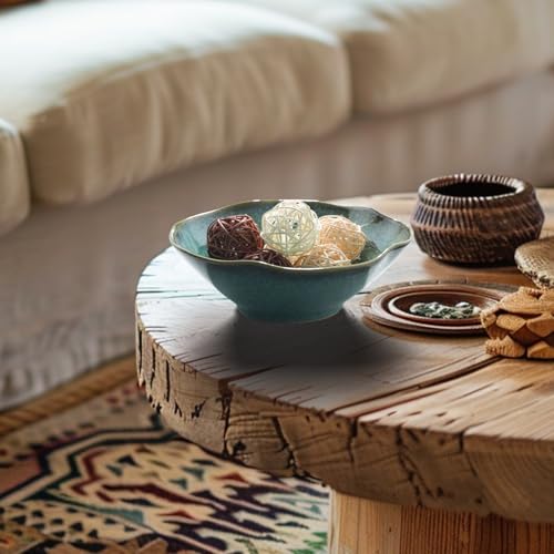 7.6'' Ceramic Decorative Bowl, Key Bowl for Entryway Table | Potpourri Bowl, Handcrafted Pottery Bowl with a Ruffle Rim, Large Catch-All for Coffee Tables, Entryways, Home Decor