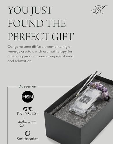 KALIFANO Luxury Glass and Amethyst Crystal Diffuser with Decorative Selenite Reeds - Premium Fragrance/Aroma Diffuser Bottle with Healing Effects (Essential Oils Not Included) - color: Amethyst