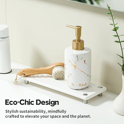 Water Absorbing Stone Sink Caddy, Diatomite Kitchen Sink Organizer, Bathroom Counter Tray, Faucet Drying Mat Coaster Soap Dish Rack Riser Dispenser Sponge Holder, Silver, White 10" x 4" - color: 10"x 4" - White