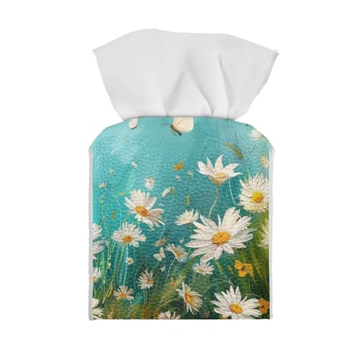 Daisy Tissue Box Cover for Napkin Facial Paper Square Decorative Tissue Box Holder for Bathroom Bedroom PU Leather Tissue Dispenser - color: Daisy