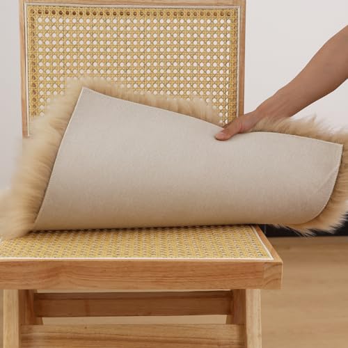 LLB Sheepskin Chair Cushion Non-Slip Back Square Genuine Fur Chair Cover Silky Natural Wool Seat Cushion Pad Soft Area Rugs Carpet for Home Office Restaurant Chair 18x18 Inch (Pack of 1), Tan - color: Tan, size: 18x18 Inch (Pack of 1)