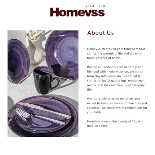HomeVss Sonoma 16-Piece Dinnerware Set - Serves 4, Black and Speckled Purple Plates & Bowls Set | Microwave & Dishwasher Safe, Spinwash Purple - color: Purple
