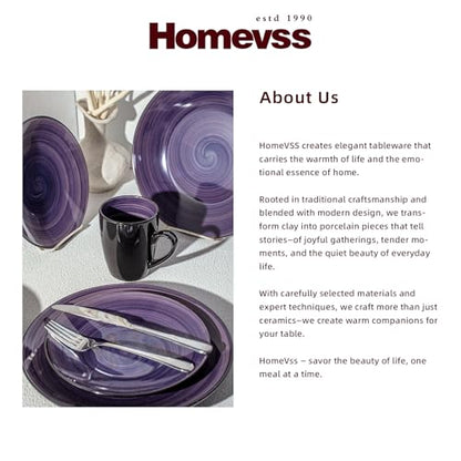 HomeVss Sonoma 16-Piece Dinnerware Set - Serves 4, Black and Speckled Purple Plates & Bowls Set | Microwave & Dishwasher Safe, Spinwash Purple - color: Purple