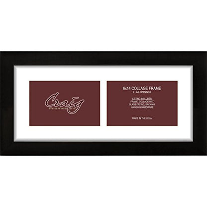 Craig Frames 1WB3BK 6 by 14-Inch Black Picture Frame, Single White Collage Mat with 2-4 by 6-Inch Openings - color: 500061401C38A 4x6 2-Opening - 1" Border